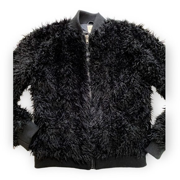 Chaser Faux Lamby Black Vegan Fur Bomber Jacket L NWT - Picture 7 of 16